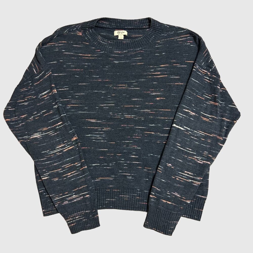 Style & Co Women's Lines Cotton Sweater - Blue, Pink & White - US L